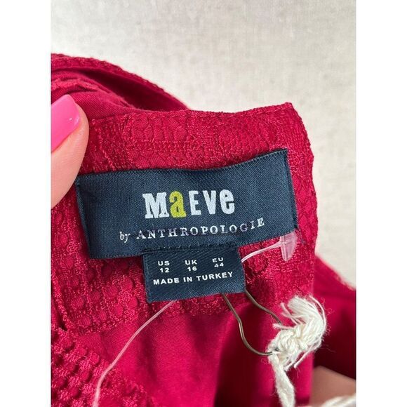 Anthropologie Maeve Open Back Lace Mini Dress Raspberry 12 Pockets Romantic Date - Picture 11 of 16